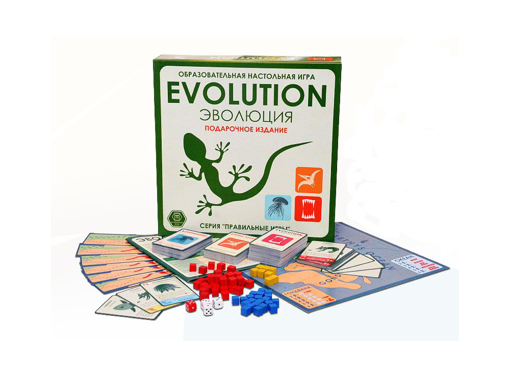 Коробка и компоненты настольной игры Эволюция. Подарочный набор