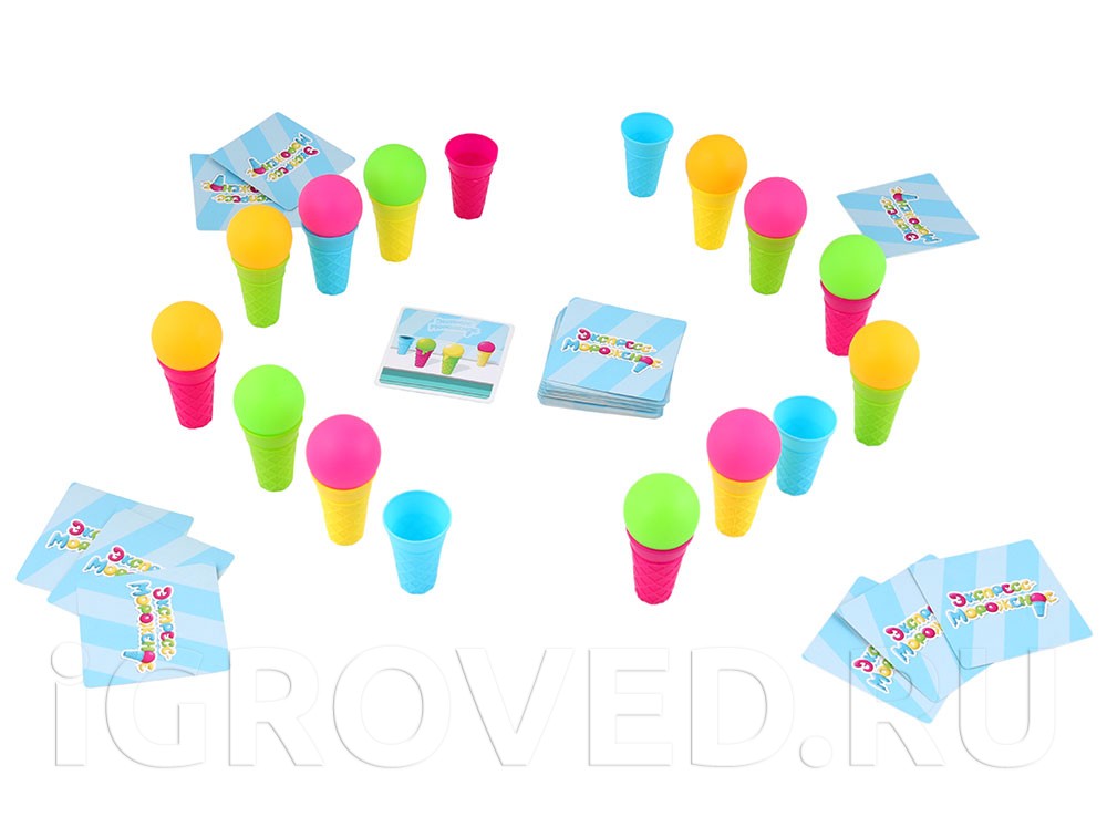 Рожки с мороженым и карточки заданий в настольной игре Экспресс-мороженое